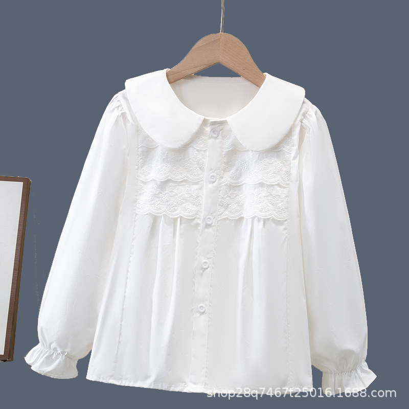Picture of Children's Shirt White Long Sleeve Spring and Autumn Class Clothing Performance Clothing Lace Girl Student Clothing 2024 New Style Girl's Spring and Autumn