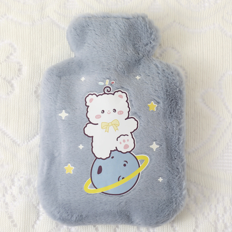 Picture of Rabbit Fur Hand Warmer Bag Filled with Water Hot Water Bottle Cartoon Plush Hand Warmer Hand Warmer Removable and Washable Hot Water Bag Thickeneded Explosion-Proof