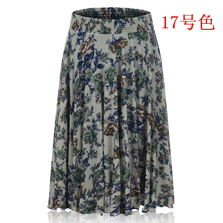 Picture of Middle-aged and elderly summer thin skirt mother's elastic waist color ice silk mid skirt high waist elastic dancing skirt