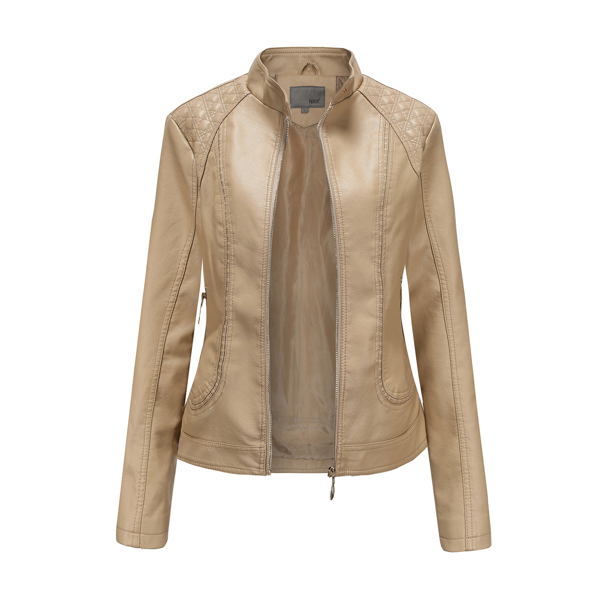 Picture of New 2020 Spring and Autumn Women's Leather Jackets Feminine European and American Large Size Stand Collar Pu Leather Women's Leather Jackets Women's Leather Jackets
