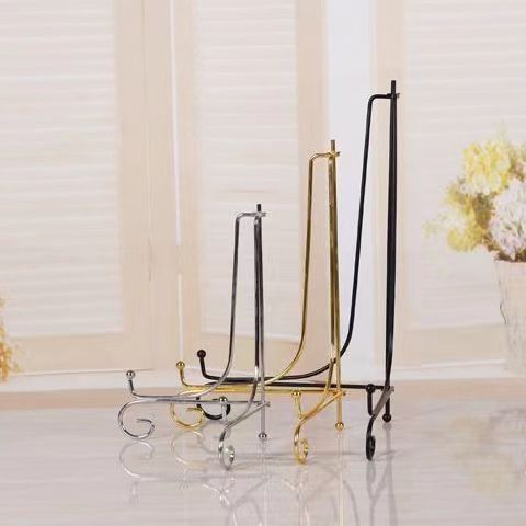 Picture of Black Iron Plate Bracket Tea Cake Bracket Clock Vinyl Record Commemorative Plate Medal Display Bracket Base