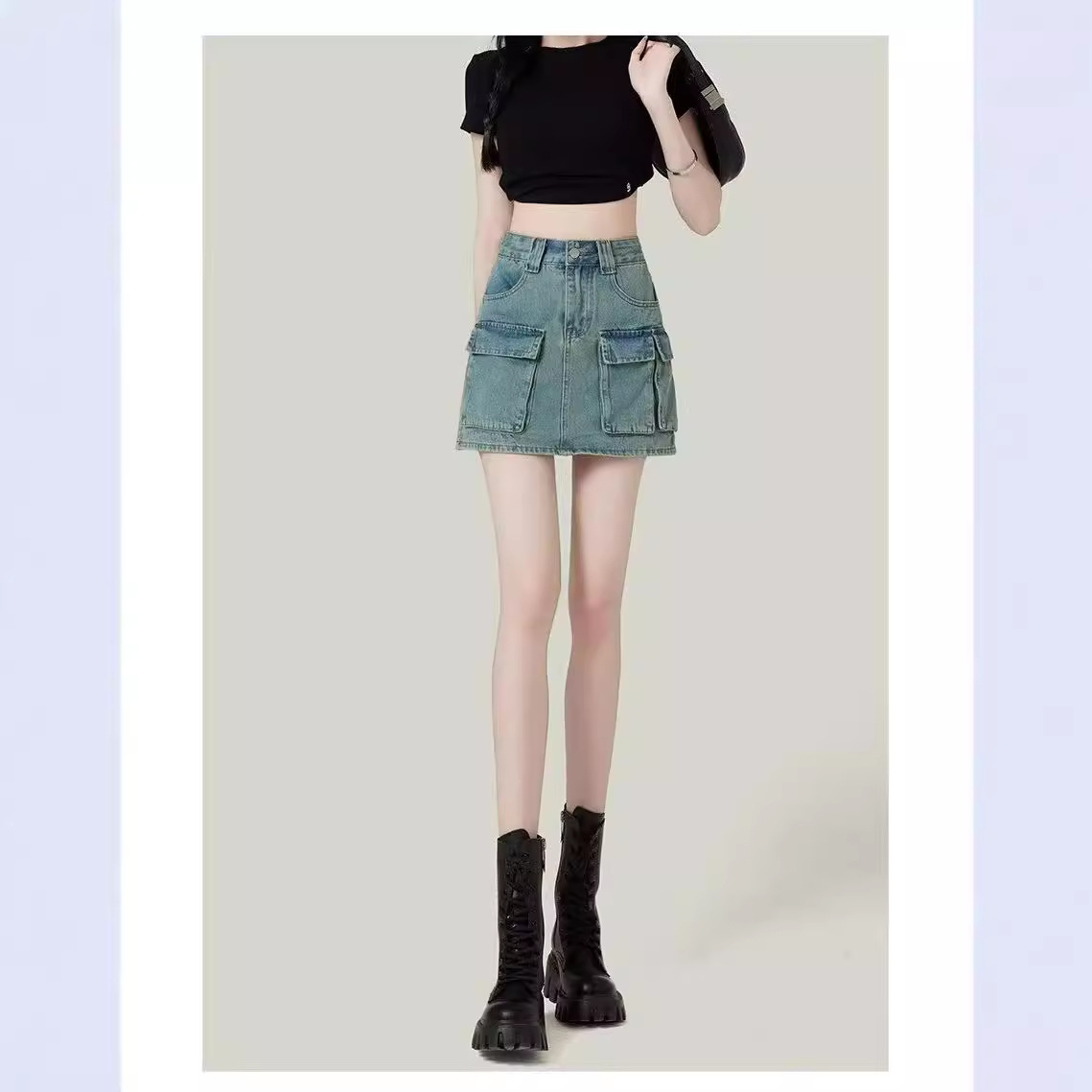 High Waist Workwear Denim Skirt Women's Summer Thin 2024 New High Waist Hip Slimming All-match A- line Skirt
