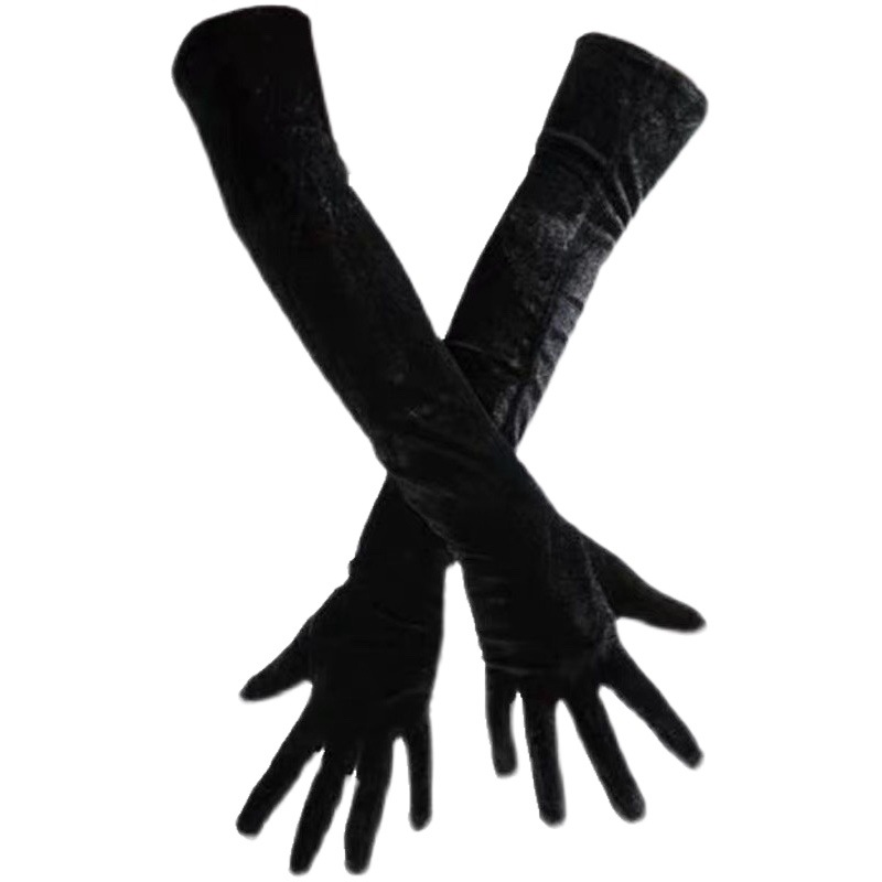 Rebar Same Style Gold Velvet Gloves Women's Hepburn Style Retro Elegant Dinner Dress Wedding Dress Photo Arm Cover Length