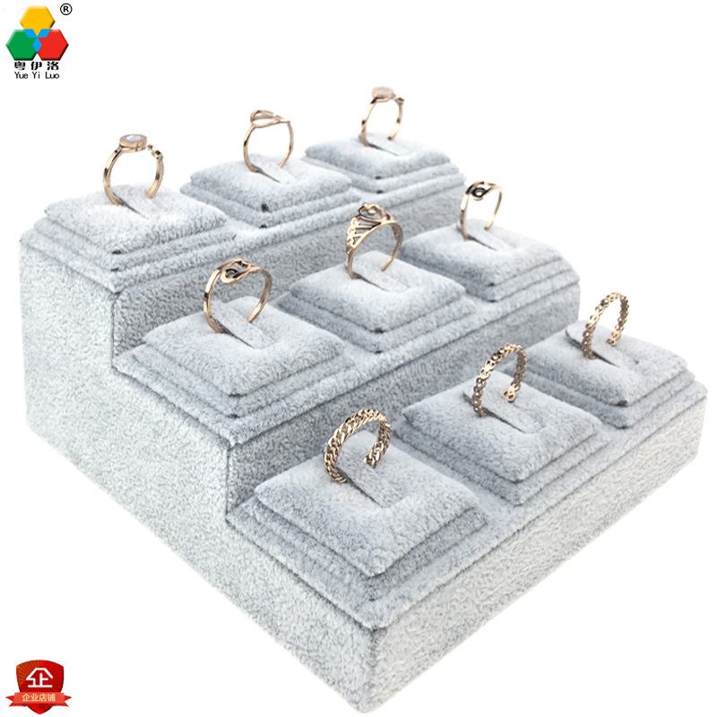 Trapezoidal 9-Slot Ring Holder Earring Display Jewelry Stand High-End Ice Flower Pendant Jewelry Tray Direct Sale
