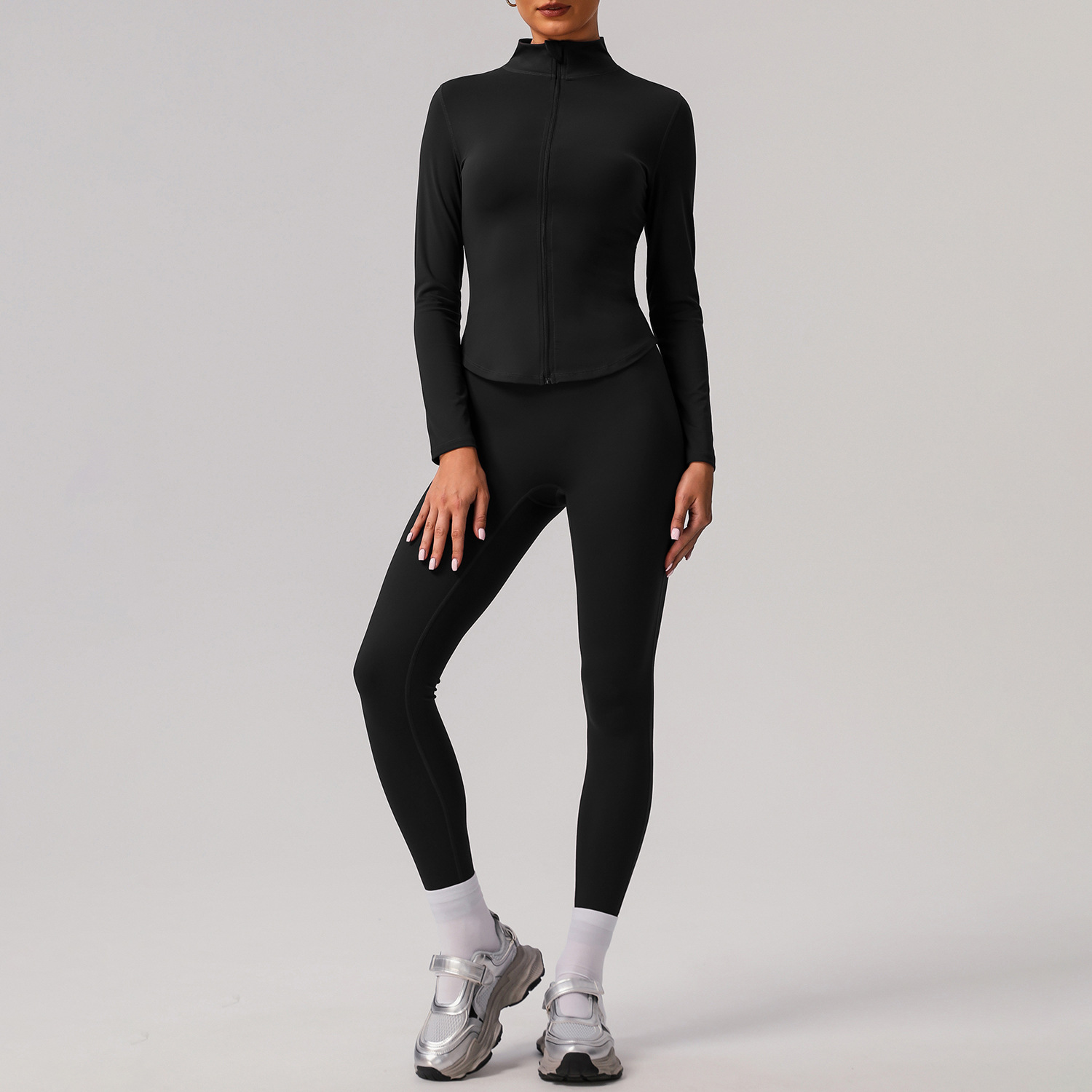 Picture of European and American Solid Color Tight Naked Yoga suit High Elastic Breathable Fitness Clothes Outdoor Body Shaping Running Sports suit Women