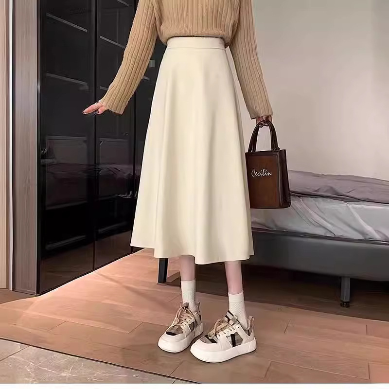 Picture of Women's skirt autumn and winter 2023 new mid-length high waist slimming A- line skirt black small large swing umbrella skirt