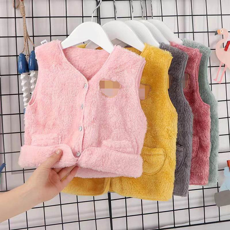 Picture of Children's vest spring and autumn double-sided coral fleece men and women baby fleece-lined vest Korean style waistcoat flannel baby vest