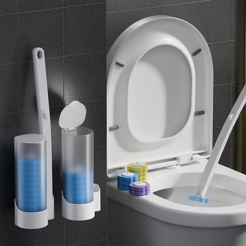 Picture of Disposable Toilet Brush Set No Dead Angle Aseptic Cleaning Brush Head Household Long Handle Toilet Brush Wholesale