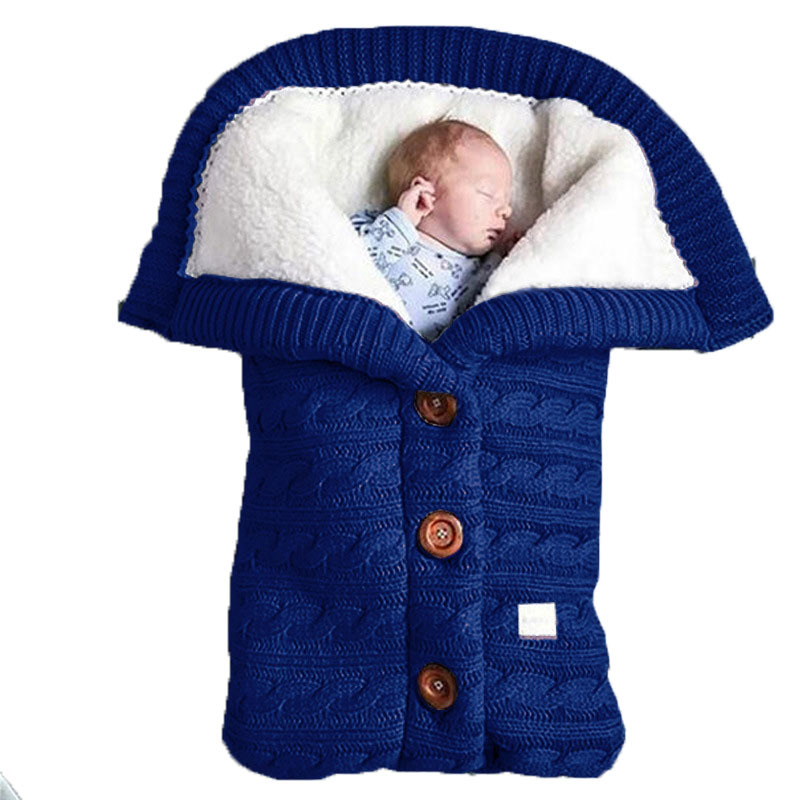 Picture of Spring Autumn Winter Knitted Sleeping Bag Baby Carriage Sleeping Bag Swaddling Cart Sleeping Bag Button Twist Sleeping Bag fleece-lined Thickened Bag