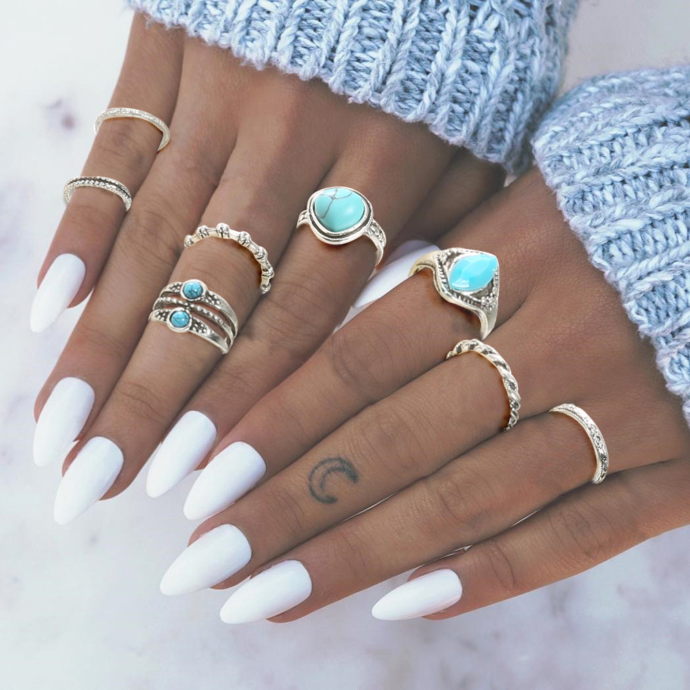 Cross-border exclusive for jewelry European and American fashion circle turquoise joint Ring 8-piece combination ring