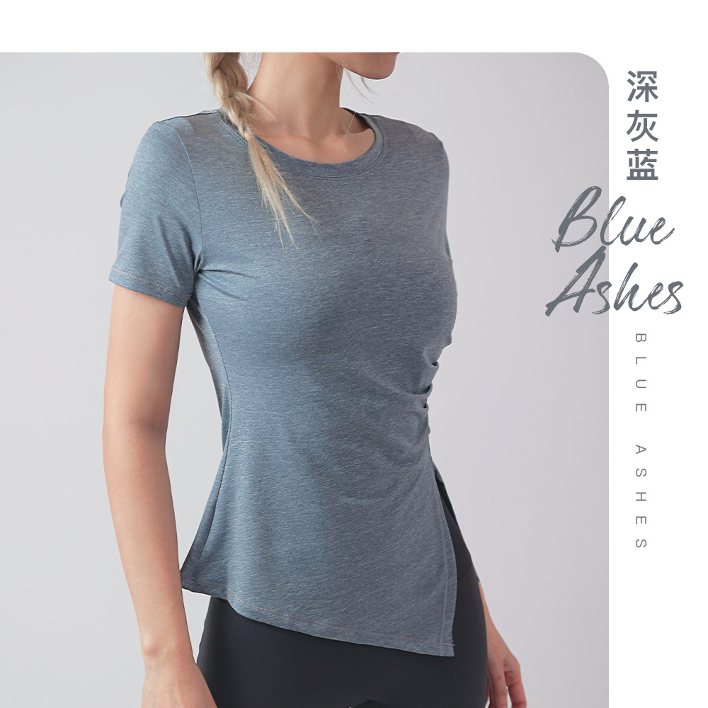Picture of plus size Sports T-shirt Women's Elastic Breathable Round Neck Tight Split Running Fitness Quick-drying Clothes Short-sleeved Yoga Clothes for Women