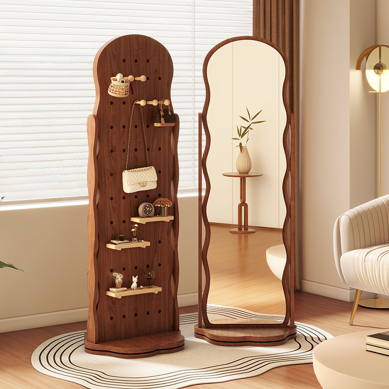 Perforated Board Dressing Mirror, Coat Rack, Integrated Mirror, Rotatable Full-Body Floor Mirror, Girls' Home Bedroom Fitting Mirror