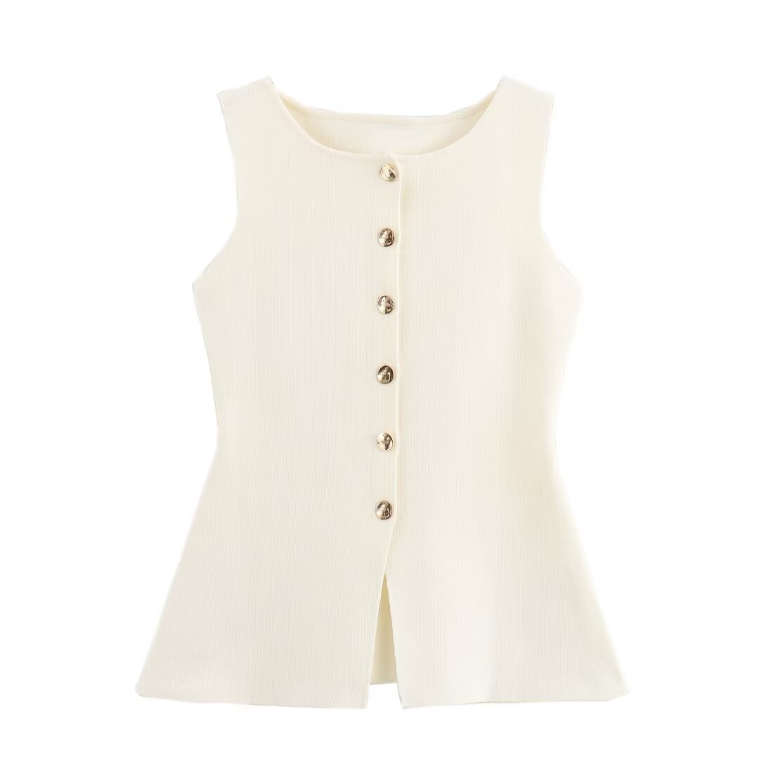 Amazon Cross-border Foreign Trade European and American Women's 2024 Summer New Fashion Street Single-breasted Sweater Vest Top