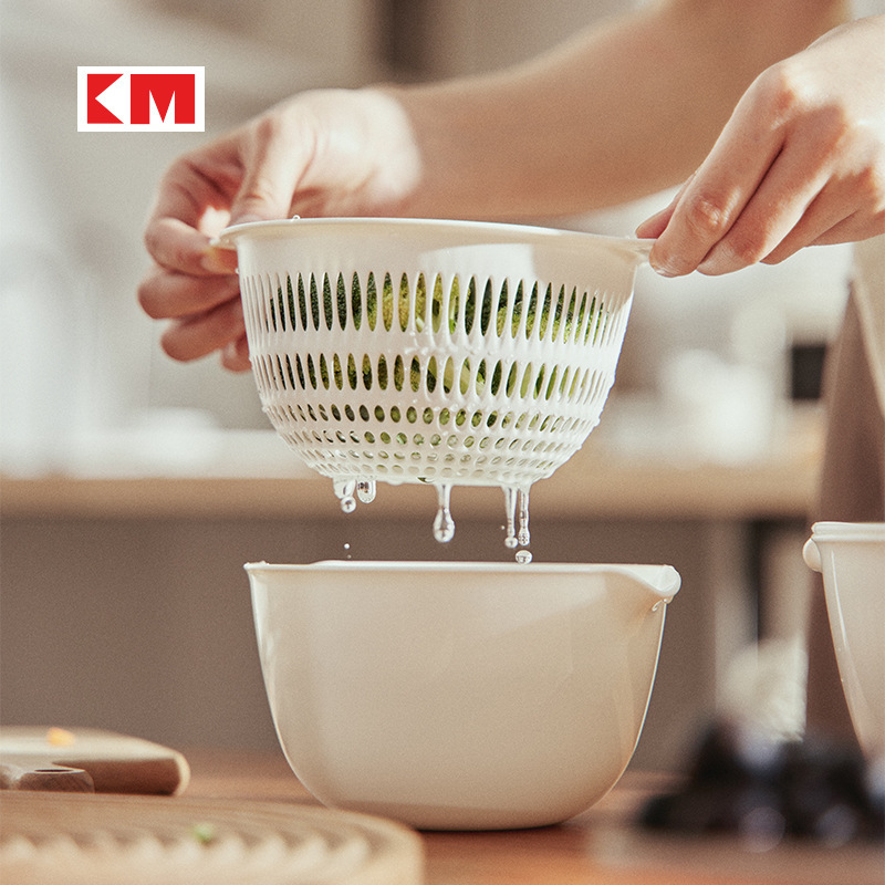 Japanese-style Double-layer Plastic Vegetable Washing Basin Creative Fruit Basket Fruit Plate Kitchen Vegetable Washing Rice Washing Basket Drain Basket Drip Basin