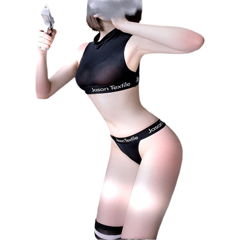 Love Sex Underwear Uniform suit Ice Silk Swimsuit Sexy Tight Two-Piece Set Pure Passion Clothes Dead Water