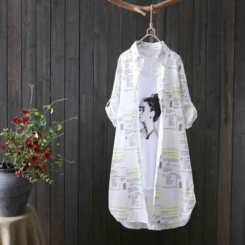 Picture of 2024 Spring/Summer Mid-length Shirt Women's Artistic Letter Printed Loose All-match Sun Protection Commuter Elegant Cardigan Shirt