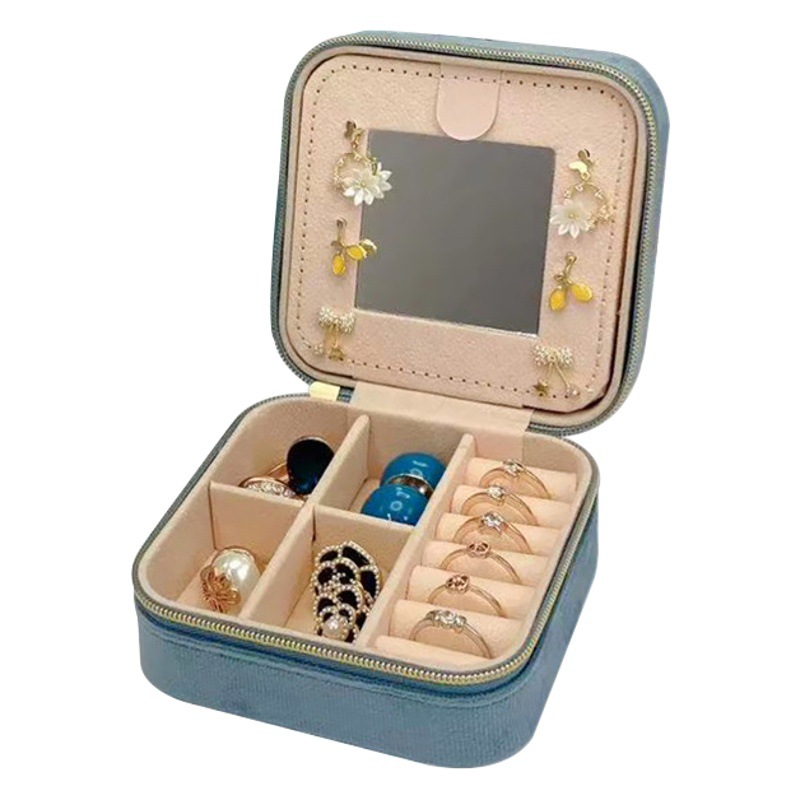 Portable mirror jewelry box storage high-grade flannel Jewelry necklace ring earrings jewelry hot sale storage box