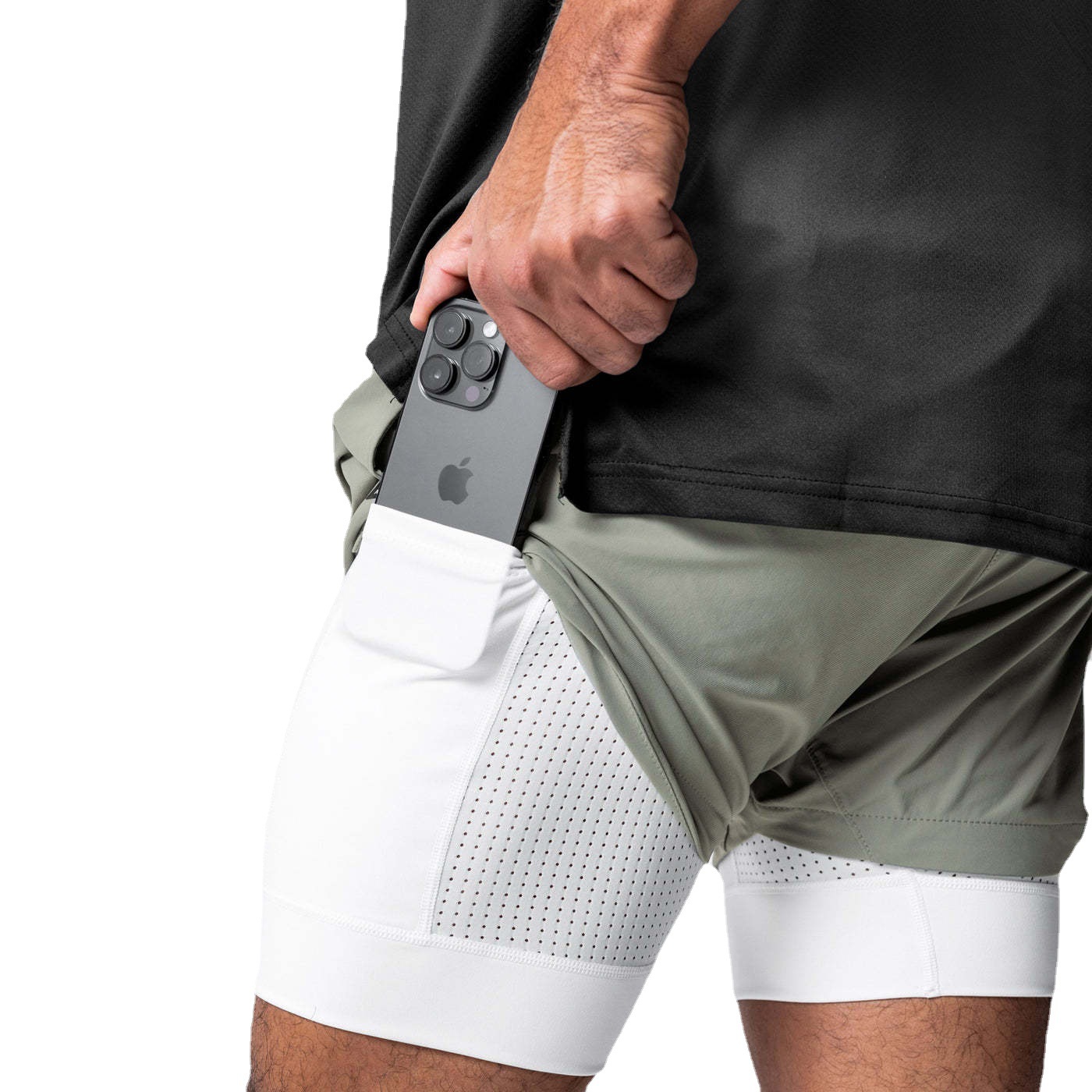 Picture of European size fitness sports shorts men's nylon running muscle training stretch quick-drying American double-layer basketball shorts summer