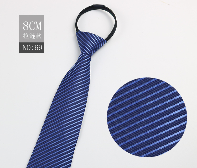 Picture of Factory Black Men's Tie Striped Blue Business Tie Lazy People Knot Free Zipper Tie in stock Wholesale