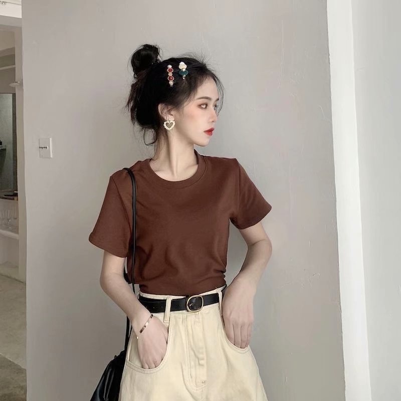 Picture of Candy Color Korean Style Round Neck Top for Women 2025 Loose and Versatile Bottoming Shirt Summer Cross-Border Short-Sleeved T-Shirt for Women Carefully Selected