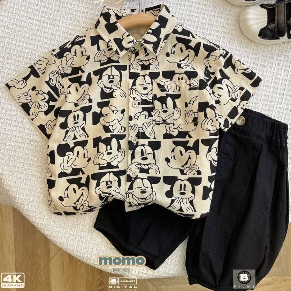 Children's Short-sleeved Shirt 2025 Summer New Children's Korean-style Cartoon Printed Top Thin Shirt for Boys and Babies
