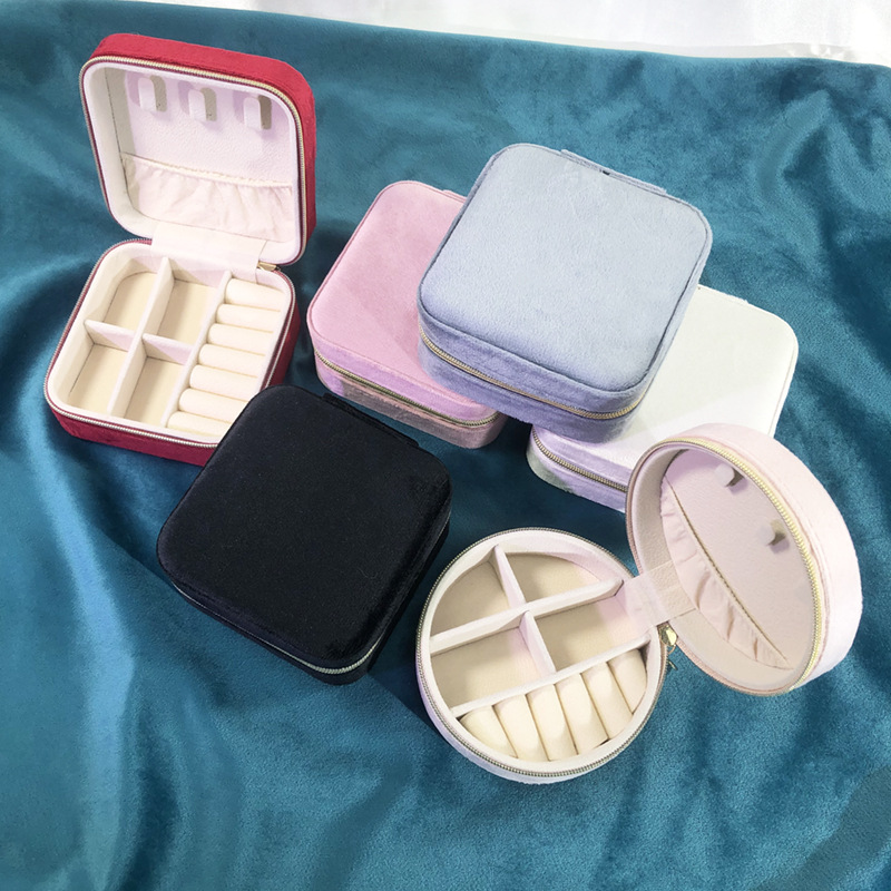 Simple Exquisite Earrings Necklace Ring Jewelry Box Lisi Velvet Portable Jewelry Box Zipper Bag Jewelry Storage Box
