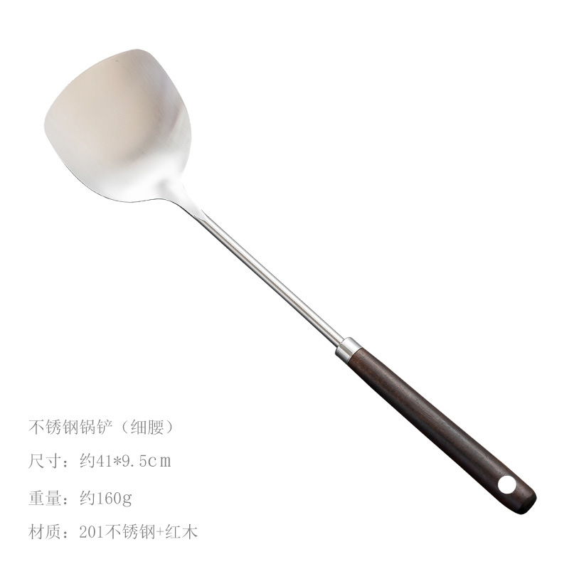 Picture of Kitchen Cooking Utensils Four-piece Set Soup Spoon Long Handle Household Stir-frying Shovel Set Wooden Handle Stainless Steel Pot