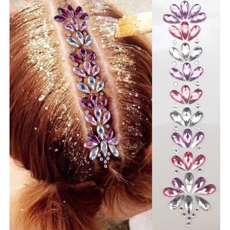 Picture of Internet Celebrity Rhinestone Forehead Face Sticker Hair Decoration Diamond Sticker Head Decoration Forehead Sticker DIY Music Festival Jewelry