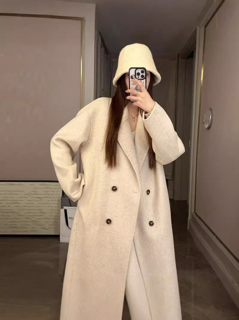 Picture of Oatmeal-Colored Double-Sided Woolen Coat for Women, 2025 Autumn and Winter New Korean Style Loose Mid-Length Popular Woolen Jacket