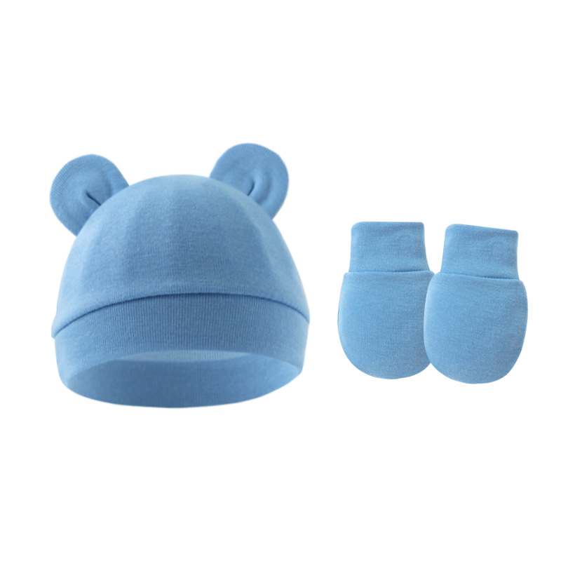 Picture of 2023 foreign trade baby pullover cap Mickey ears baby hat newborn tire cap anti-scratch gloves 2-piece set