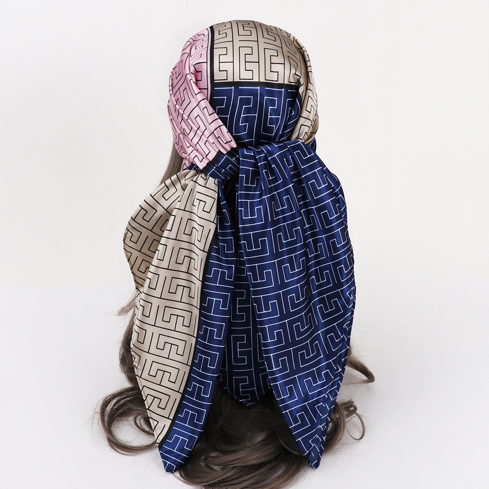 Picture of Simulated Silk Scarf Women's Headscarf 90*90cm Square Scarf Pattern Scarf Shawl European and American Cross-Border Scarf Wholesale
