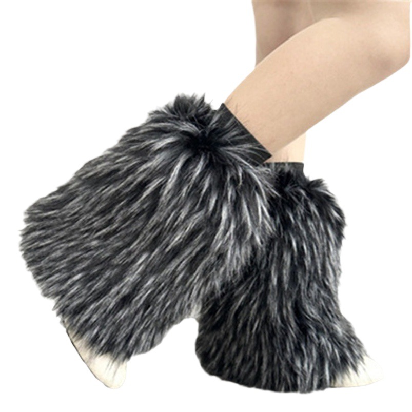 Y2K Spice Girls Autumn and Winter Thickened Plush Socks Long Shoe Cover Short Fox Hair Long Hair Warm Fur Leg Cover for Women