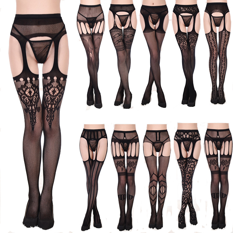Picture of European and American Original Single Jacquard Garter Fishnet Stockings Sexy Pantyhose Sexy Stockings Summer Anti-Falling Fishnet Stockings Temptation