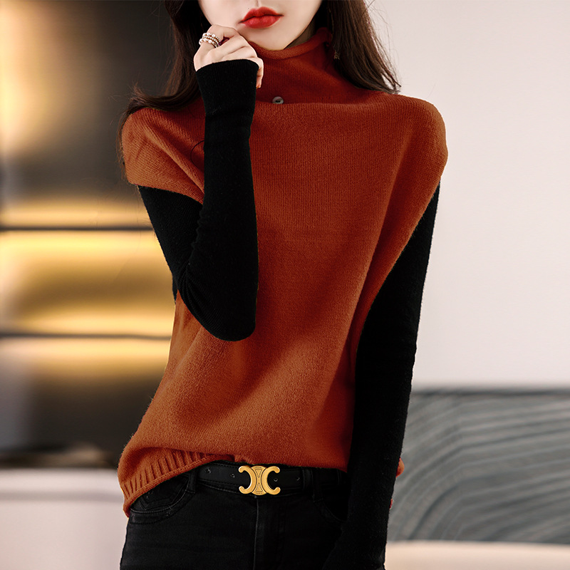 Picture of Real Shot Vest Women's Autumn and Winter New Sleeveless Top High Collar Button Loose Slimming Wool Knitted Waistcoat
