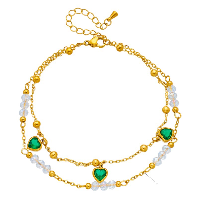 Fashion niche design simple high-end retro double-layer stacked Pearl Love Diamond five-pointed star pendant anklet