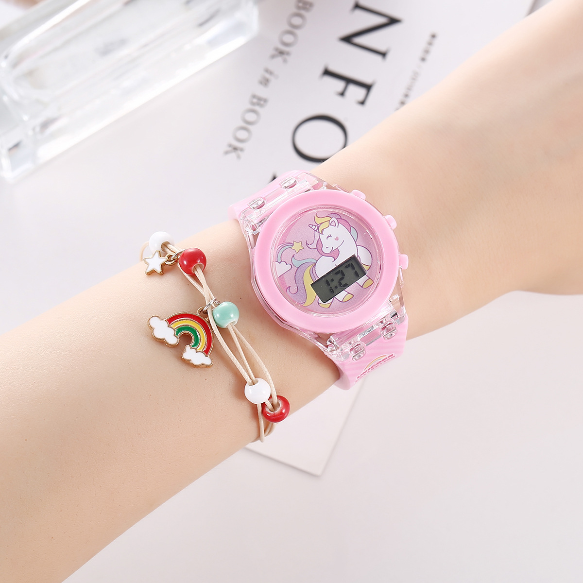 Picture of A06976-1 luminous watch unicorn luminous silicone electronic watch with bracelet 2 pcs/set box