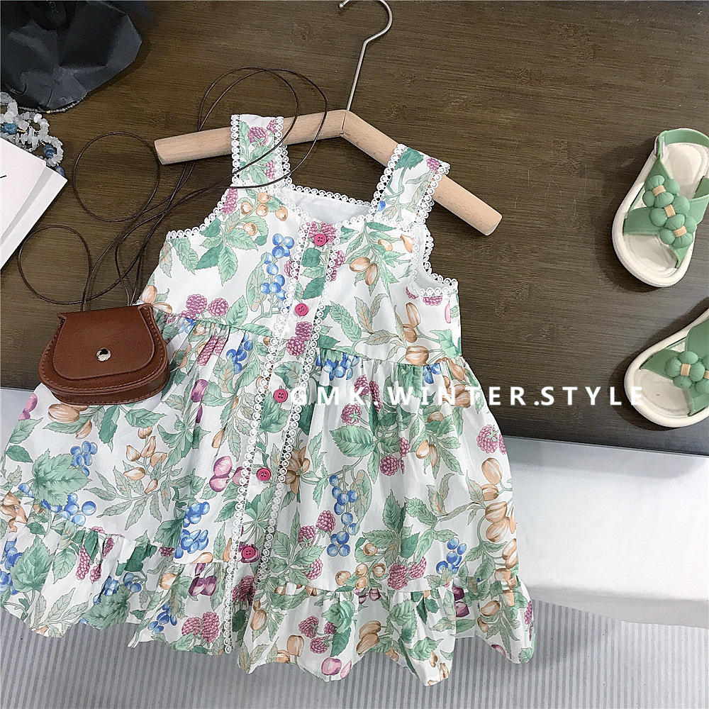 South Korea Children's Wear Summer New Girls' Sweet Vest Dress Summer dress Pastoral Dress Princess Dress Foreign Trade
