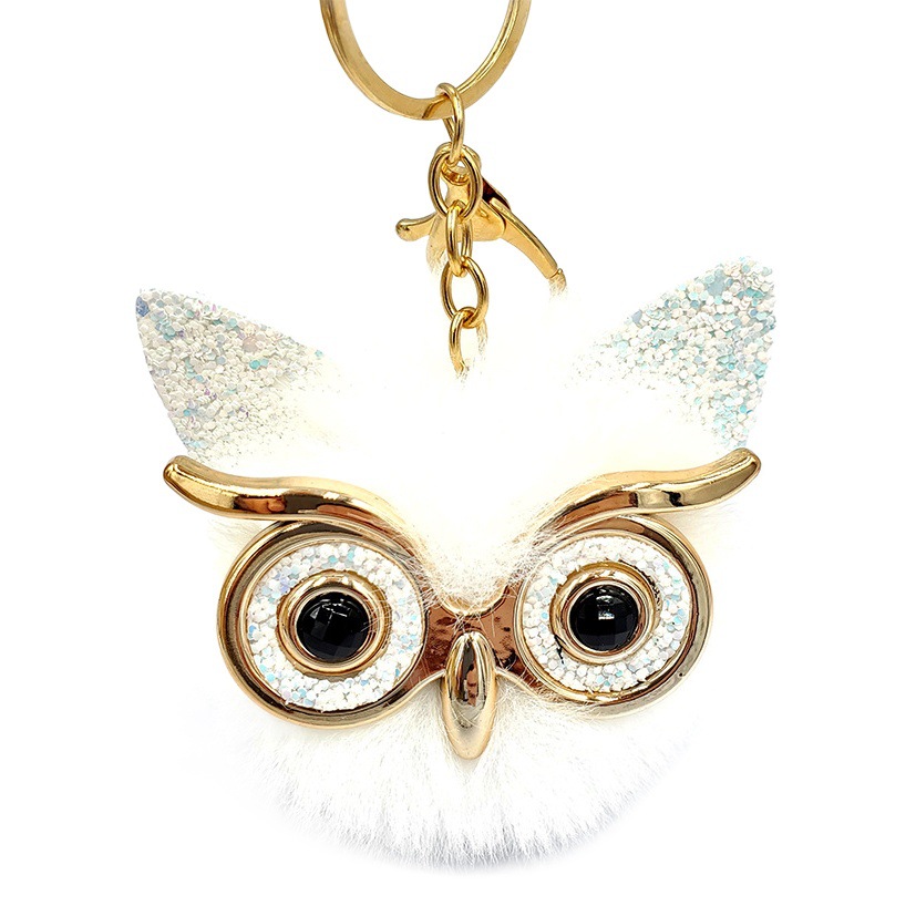 New big eyes owl fur ball key chain pendant imitation Rex rabbit hair ladies luggage car accessories wholesale