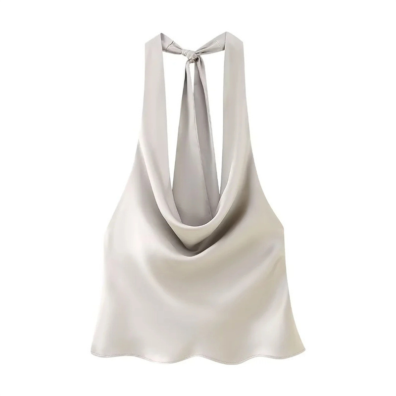 Picture of 2023 American cross-border European and American women's small sling forged satin silky elegant top