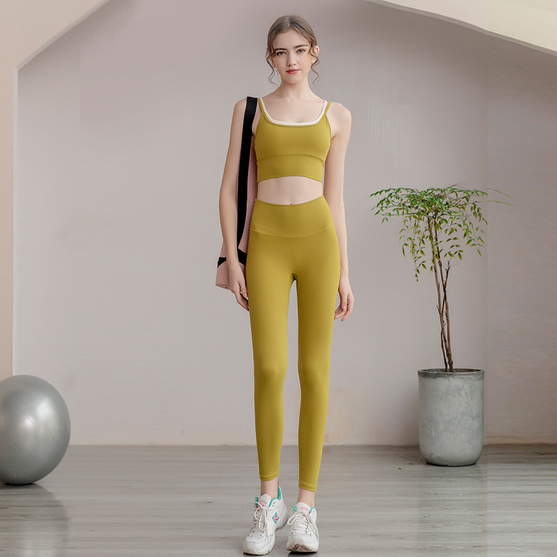 Outdoor Sports Yoga Clothing Set Color Matching Fitness Vest High Waist Hip Lifting Fitness Running Yoga Pants Bra Two Pieces