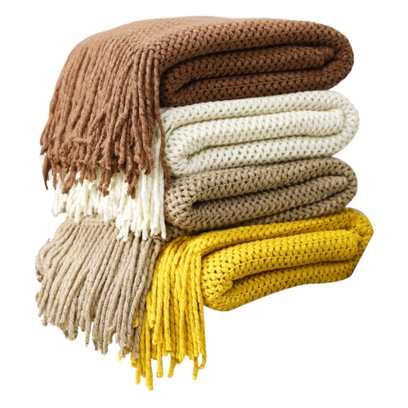 Simple Hollow Grid Knitted Blanket Spring and Summer Office Sofa Nap Wool Blanket Homestay Bed End Blanket