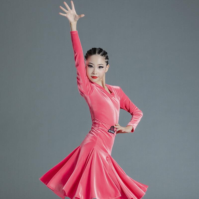 Picture of 2022 New Children's Latin Dance Dress Girls' Dance Practice Costume Girls' Online Popular Autumn and Winter Latin Competition Grade Examination