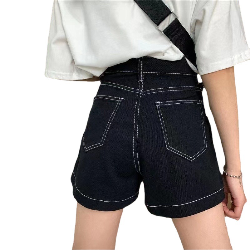 Picture of Summer New High-Waisted Denim Shorts for Women with Niche Design, Slimming Look and Belly-Covering Gradient A-Line Wide-Leg Pants Wholesale