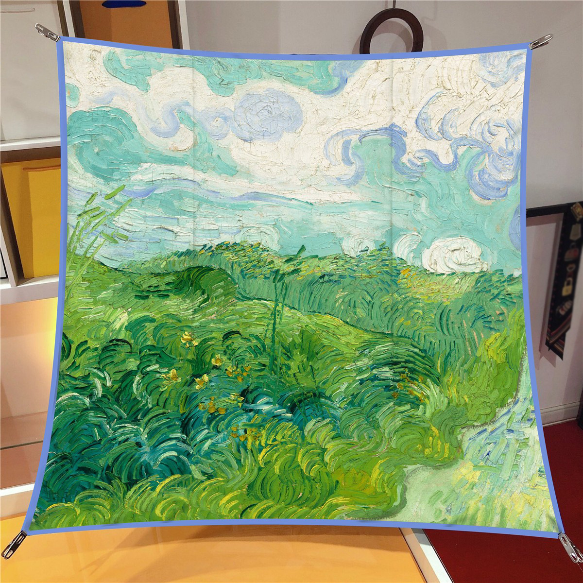 New Van Gogh oil painting decorative scarf Amazon cross-border popular 90cm large square scarf silk scarf scarf