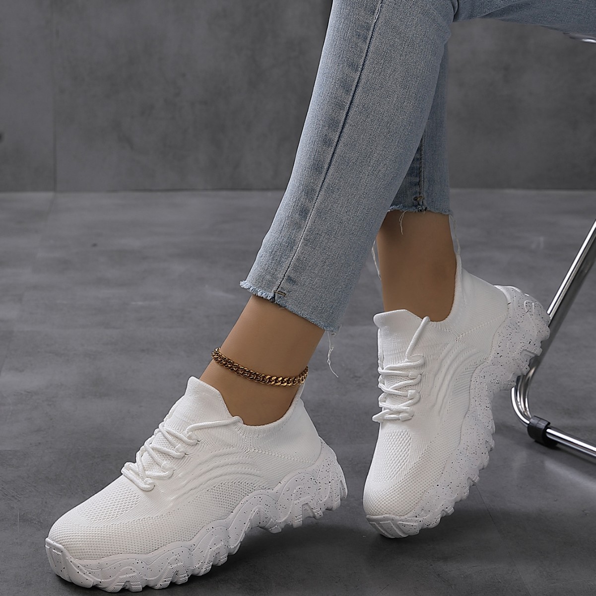 Couple's Breathable Lace-up Fly-knit Socks Shoes Cross-border Fashion Trend Casual sneaker Outdoor Platform Shoes Explosions