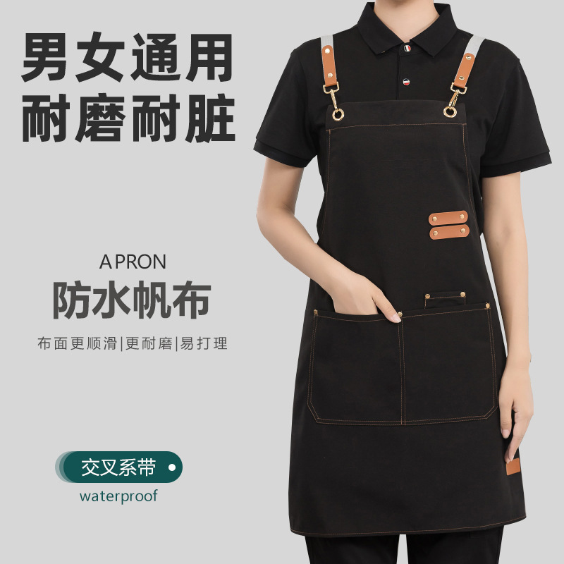 2024 Thickened Canvas Apron Men's Denim Oil and Dust Proof Waterproof Household Women's Kitchen Restaurant Work Apron Apron Waist
