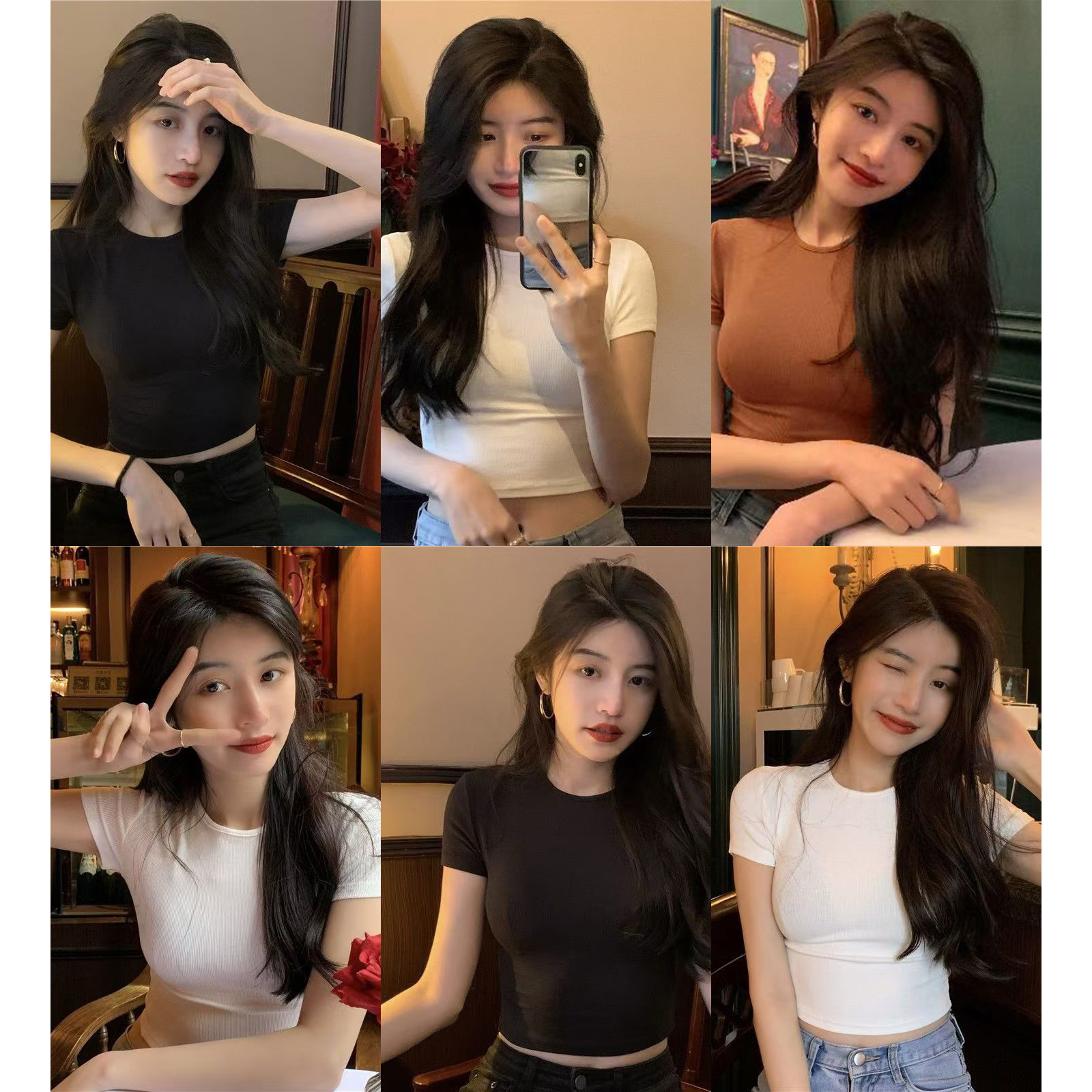 Crewneck Short Navel Short-sleeved T-shirt Women's Summer New American Sweet Spicy Style Waist Tops Foreign Trade Southeast Asia Short T