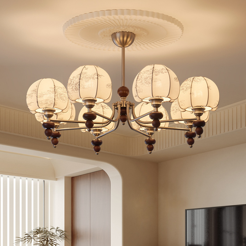 Nanyang Style Simple Fabric Bedroom Chandelier American Style Retro Style Room Dining Room Lamp French Style Antique Living Room Main Lamp