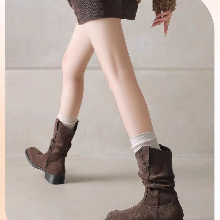 Picture of Stacked boots for women's 2025 fall/winter new Maillard western denim Martin boots, mid-leg boots, stretch boots, skinny boots