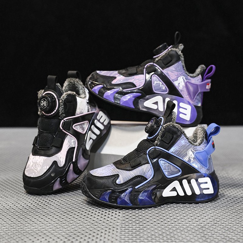 Men's Leather Children's Explosions for Primary and Secondary School Students Running Trendy Girls sneaker Cotton Shoes Autumn and Winter fleece-lined Basketball Shoes